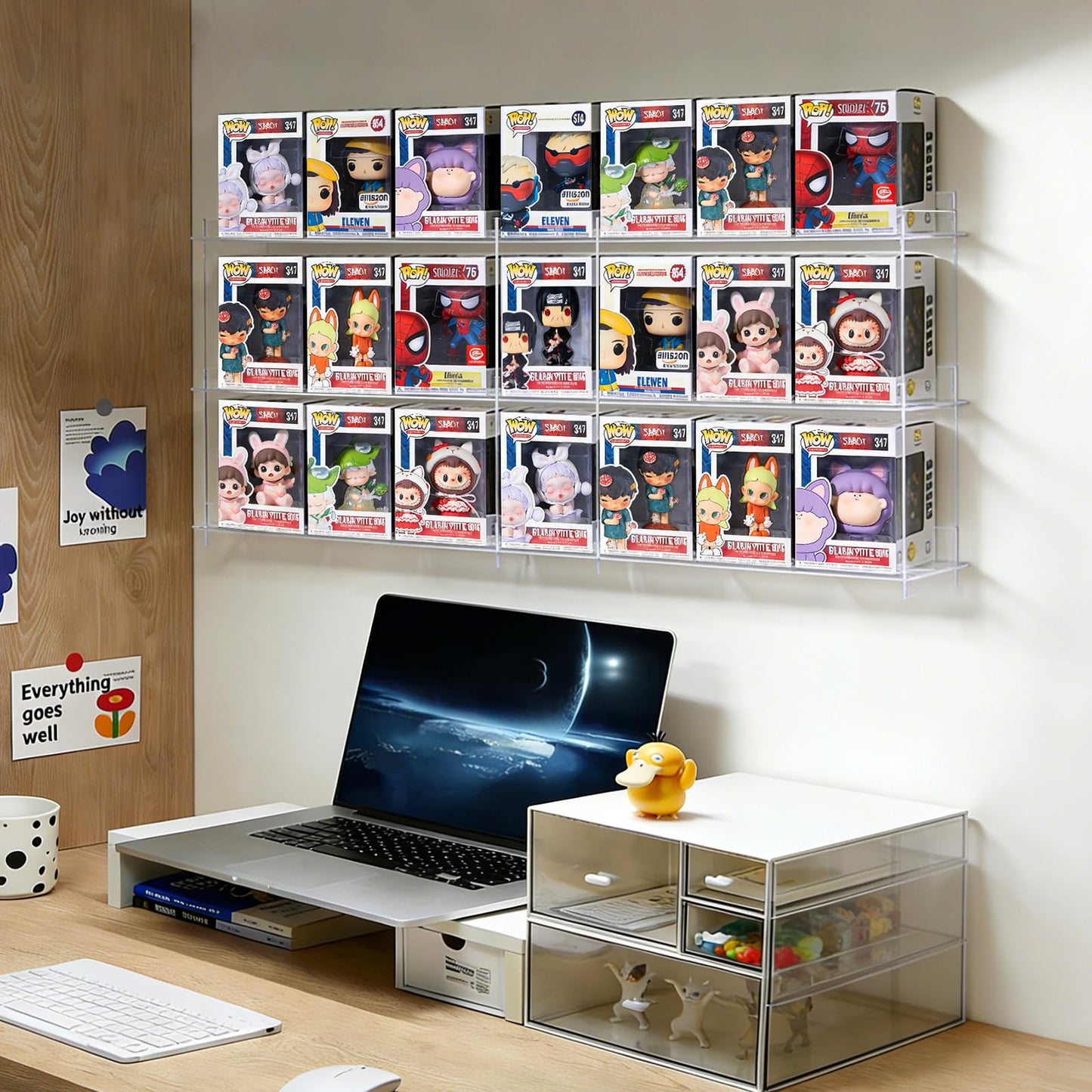 HONTUU 2 Pack Wall Display Shelf for Funko Pop Figure Cases in Box, Clear Acrylic Stackable Stand, Display Organizer for Action Figures Perfect for Bedrooms, Home Offices, Studies, and Living Rooms