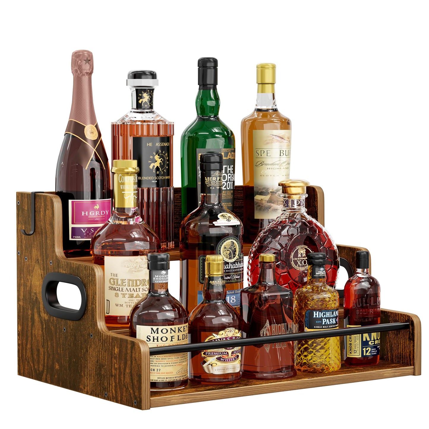 YOUDENOVA Liquor Bottle Display Shelf, Tabletop Wine Rack, 3-Tier Countertop Liquor Wine Rack for Liquor Whiskey, Coffee Syrup Rack Organizer and Home Bar Storage