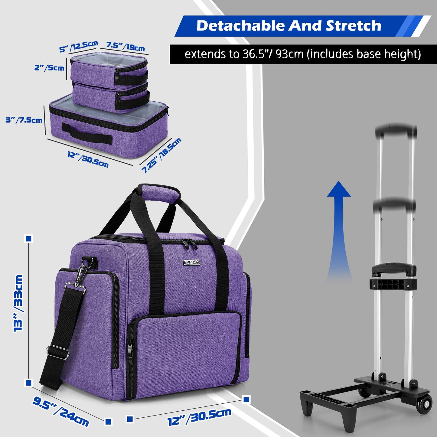 BAFASO Rolling Tattoo Case with 3 Removable Pouches and Detachable Dolly, Tattoo Travel Case for Stencil Printer and Supplies (Patented), Purple