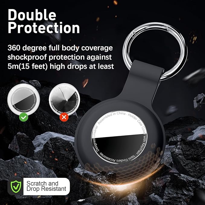Waterproof for AirTag Holder Case Keychain for Air Tag Key Ring [PC+Silicone] Compatible with AirTags, Tags Chain for GPS Item Finders Accessories, for Pets, Kids, Luggages, Dark Green
