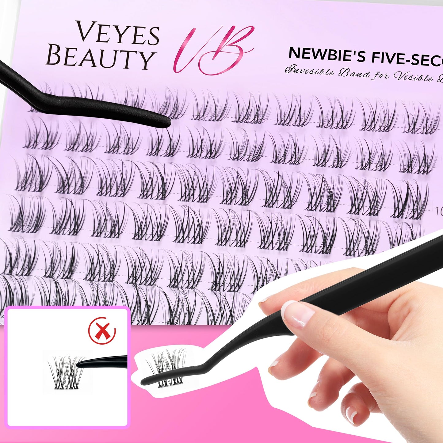 VEYESBEAUTY Aliva Cluster Lashes Kit Individual Lash Extensions Newbie's Five-Second DIY Dramatic Volume Eyelash Spider Wispy Faux Mink Lash Mixed Length Tray with Bond & Seal, Applicator at Home
