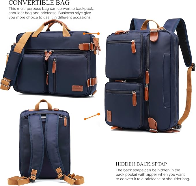 CoolBELL Convertible Backpack Messenger Shoulder Bag Laptop Case Handbag Business Briefcase Multi-Functional Travel Rucksack Fits 15.6 Inch Laptop for Men/Women (Blue)