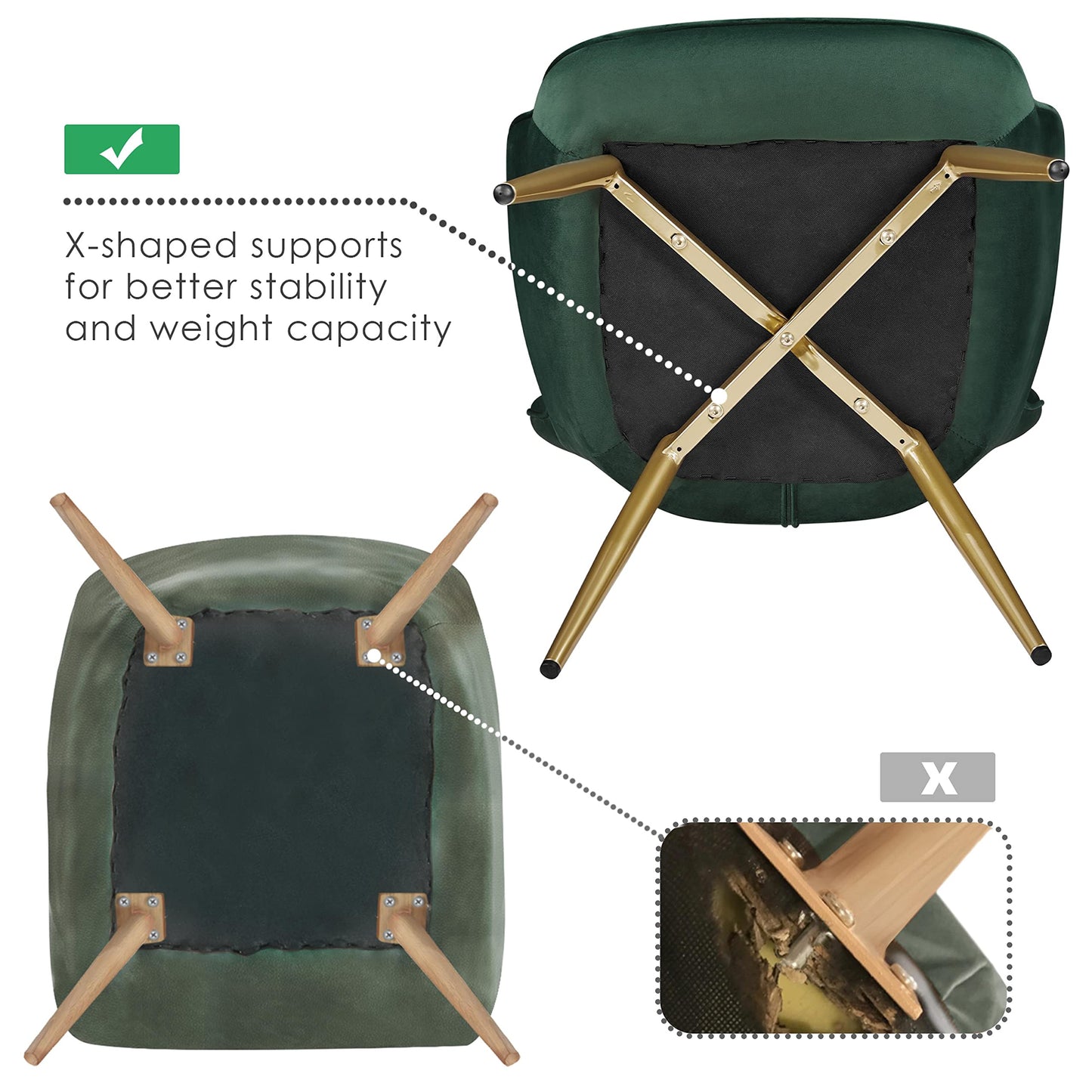 Yaheetech Velvet Accent Chair, Modern Armchair Vanity Chair with Wing Side and Metal Legs, Cozy and Soft Padded and High Back for Living Room/Makeup/Office/Bedroom, Green