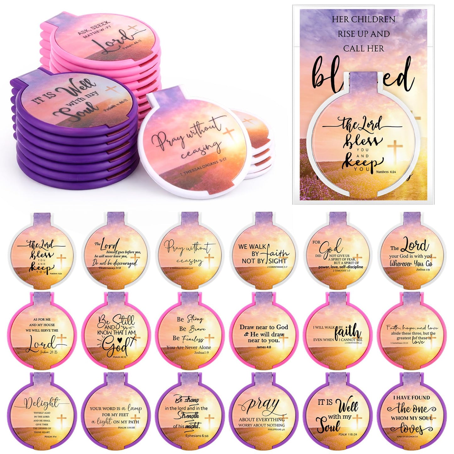 Meanplan Christian Mothers Day Compact Mirrors with Bible Verses Religious Gifts for Women Mothers Day Church Favors(36 Set)