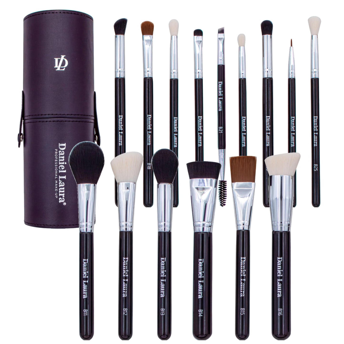 Daniel Laura Studio Dense Makeup Brushes Set Professional 15PCS | Vegan Bristles | Flawless Blending | Makeup Brush Set with Case | Foundation, Powder, Blush, Contour, Highlight