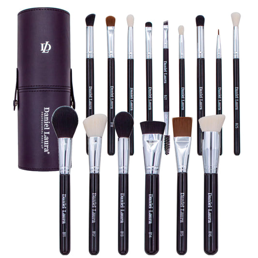 Daniel Laura Studio Dense Makeup Brushes Set Professional 15PCS | Vegan Bristles | Flawless Blending | Makeup Brush Set with Case | Foundation, Powder, Blush, Contour, Highlight