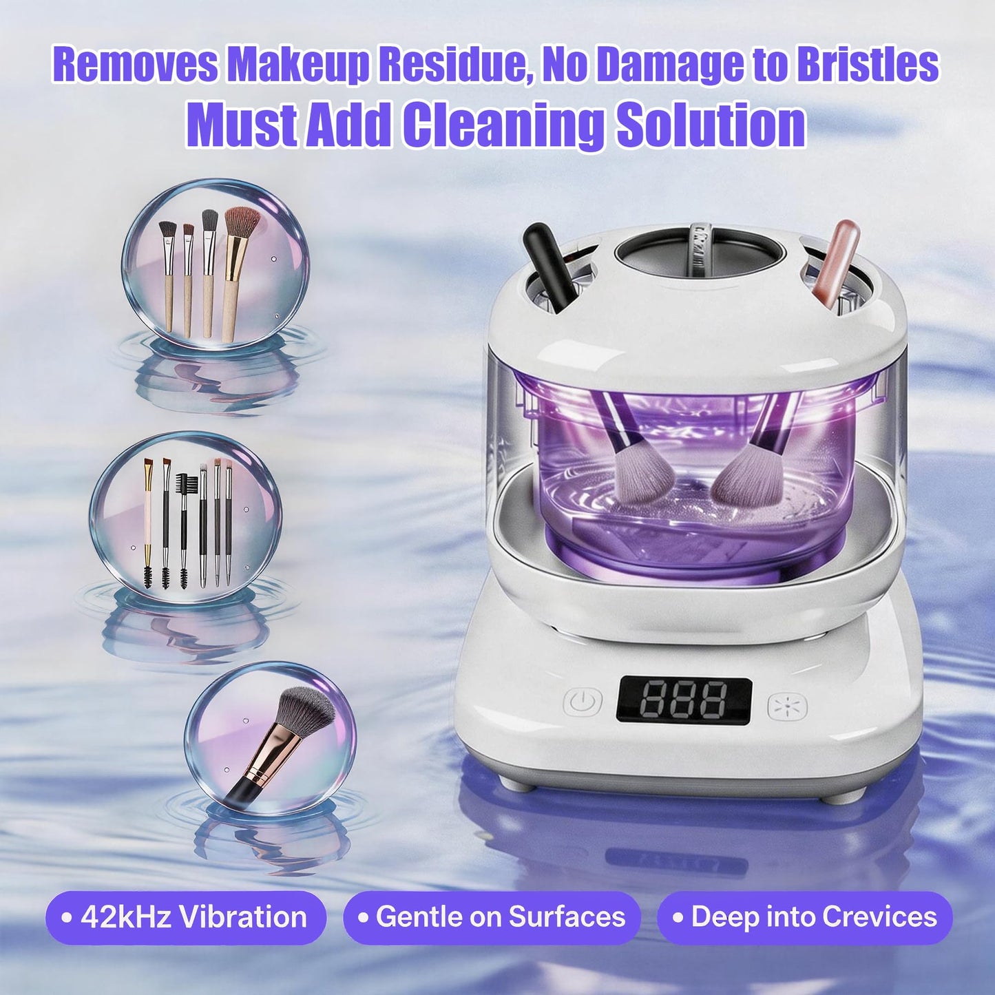 Ultrasonic Makeup Brush Cleaner Electric Machine with U-V, Automatic Cosmetic Brushs Washer Portable Deep Cleaning for Beauty Makeup Brush Set, Blush Brush, 4 Modes with Visible Window Digital Timer