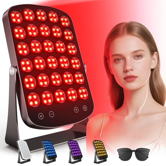 Morfone Red Light Therapy Panel, 460/590/660/850nm 4-Color Light Mode, 120 LEDs Facial Infrared Devices with Lighted Makeup Mirror, Timer, Portable Red Li Therapy for Face, Body, Pain Relief