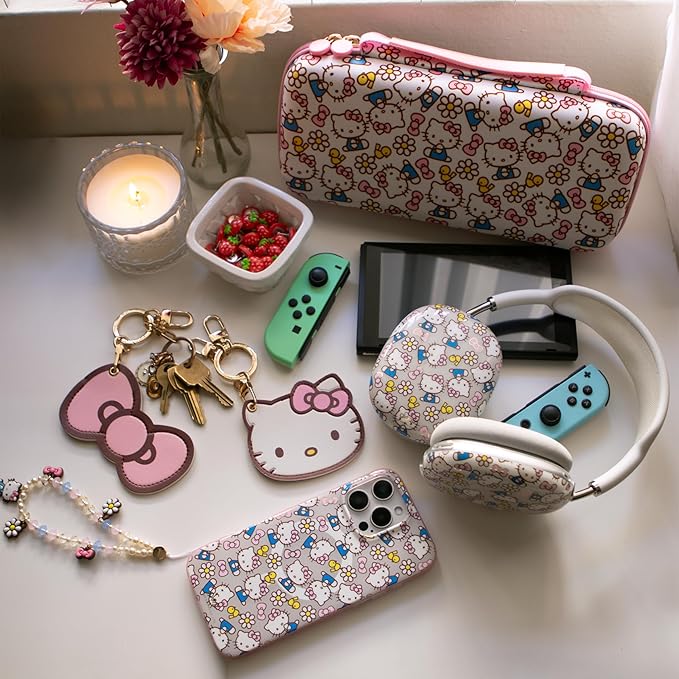 Sonix Keychain Case Compatible with Apple AirTag | Protective AirTag Cover Keychain Charm (Hello Kitty Pink Bows)