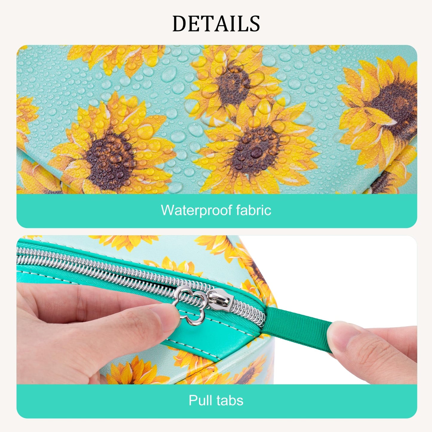 Mrsdry Travel Makeup Bag，Large-capacity waterproof cosmetic bag，Travel bags and toiletries bags for women，PU leather material，Multi-zone and large opening design (Sunflower)