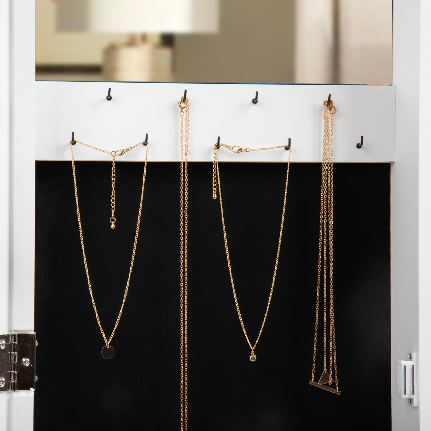 Mind Reader Jewelry Organizer, Full Length Mirror, Jewelry Armoire, Storage, Wall Mount, Wood, 12.5"L x 3.5"W x 43.5"H, White