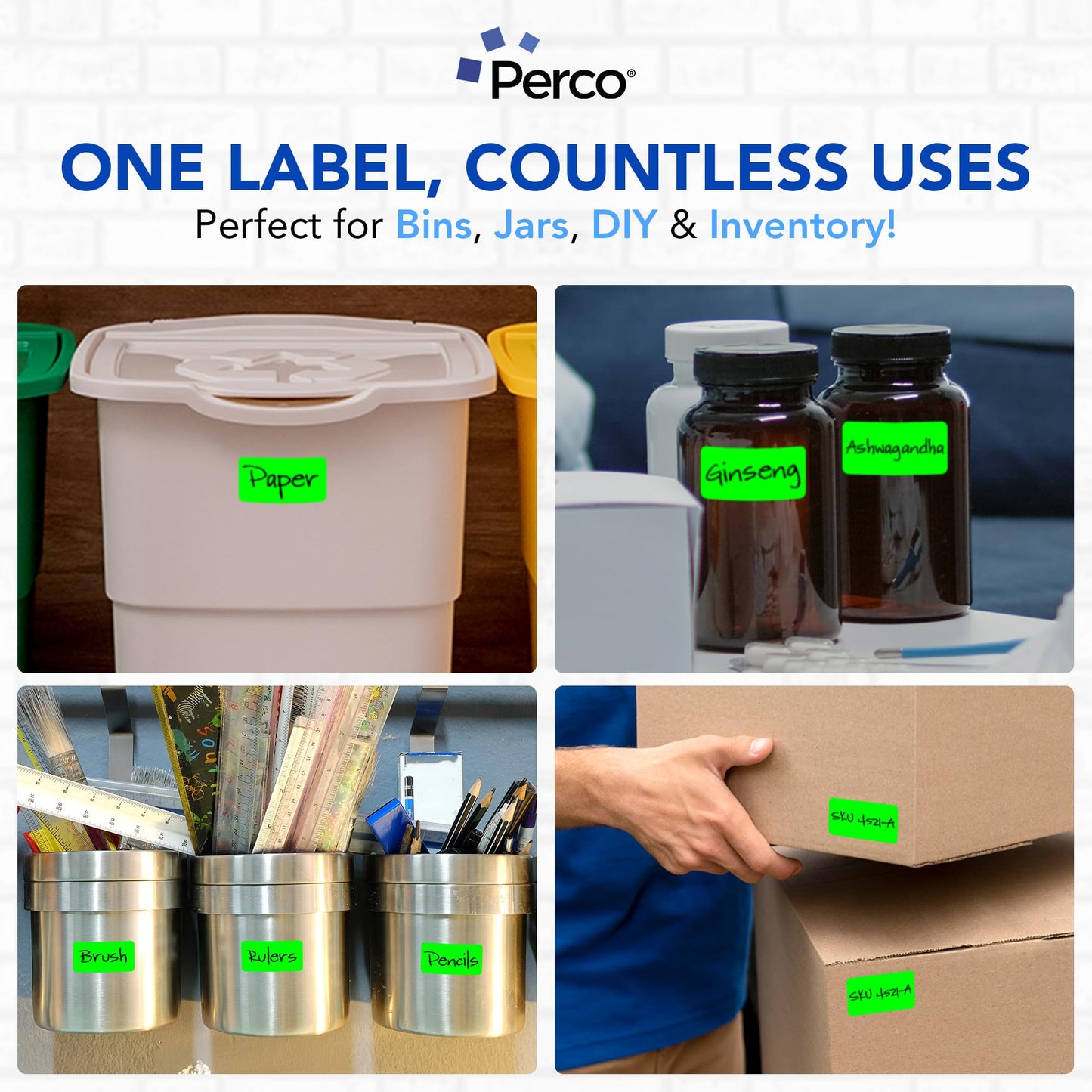 Perco Neon Green 1x2 Inch Labels with Perforation for Easy Tear-Off — 500 Stickers Per Roll — Strong Adhesion, Ready to Ship, Approved & Inventory Status Labels — Made in USA