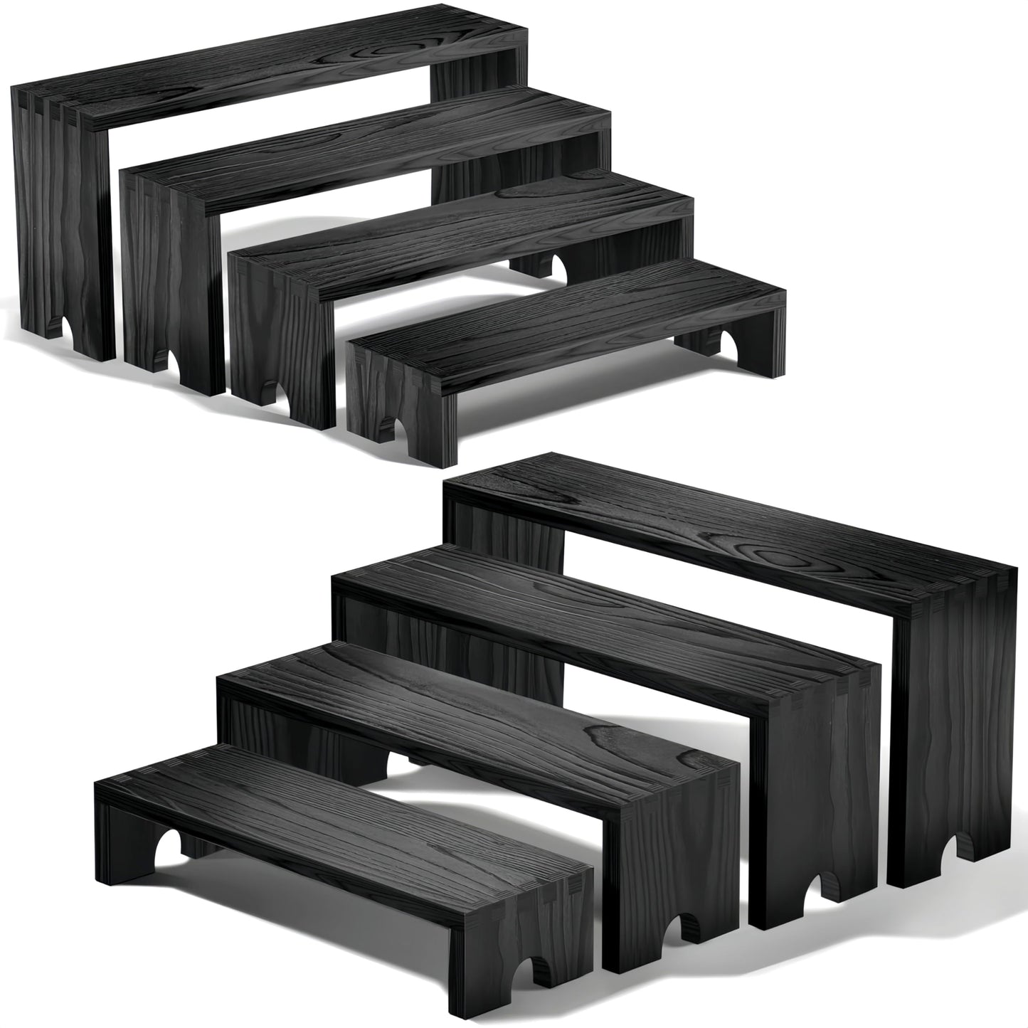 Large 2 Set wood tone Wooden Tiered Display Stands 4 Tier Stackable Pine Wood Display Risers, Suitable for Vendor Events, Cupcake Stands, cake stand Wooden Dessert Table Sets, Vendor Booth Displays,Cosmetic & Perfume Display Tools, Kitchen Spice Storage,