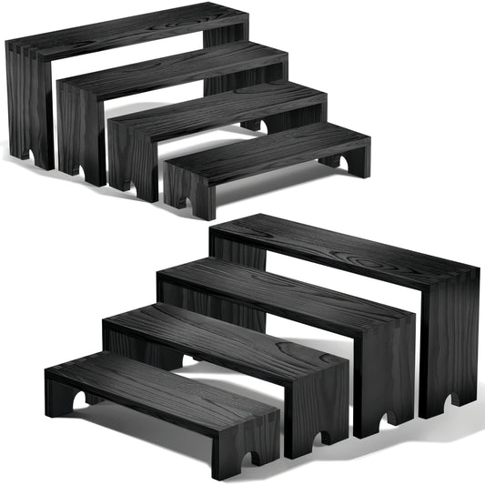 Large 2 Set wood tone Wooden Tiered Display Stands 4 Tier Stackable Pine Wood Display Risers, Suitable for Vendor Events, Cupcake Stands, cake stand Wooden Dessert Table Sets, Vendor Booth Displays,Cosmetic & Perfume Display Tools, Kitchen Spice Storage,