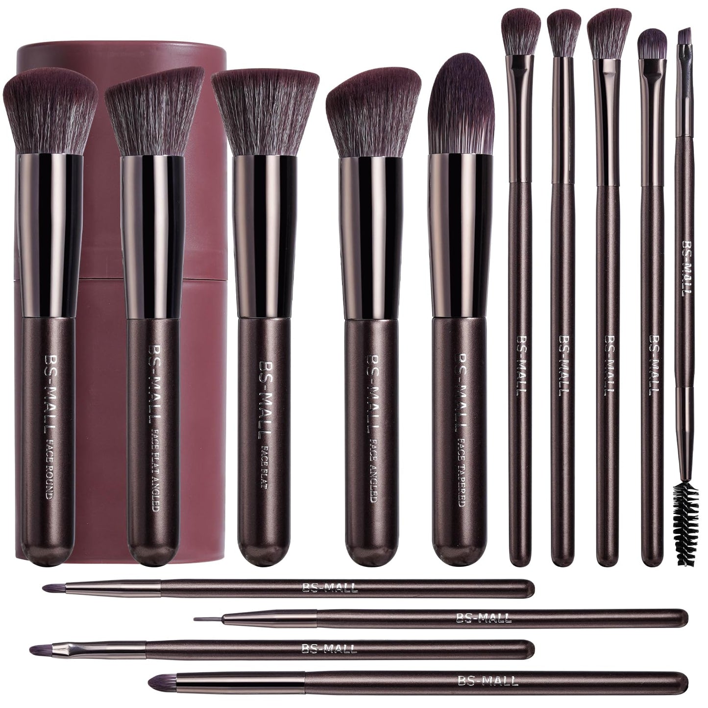 BS-MALL 14 Pcs Professional Makeup Brushes Set with Travel-friendly Case - Perfect for Eyeshadow Brush & Foundation Brush for Liquid Makeup - Gift for Daily Use & Multi Purpose Application