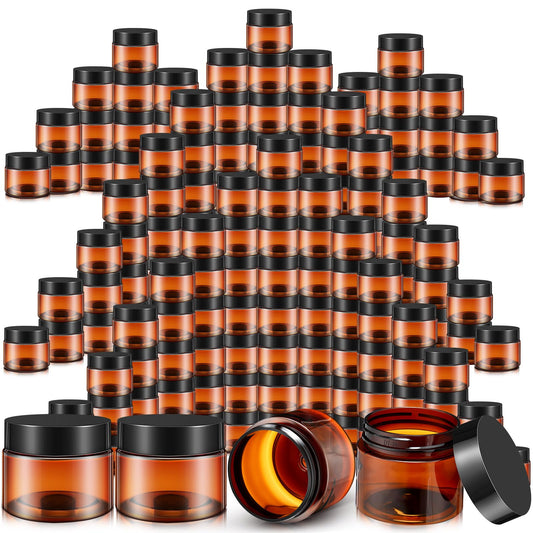 Lanties 200 Pcs 2 oz Amber Plastic Cosmetic Container Jars with Lid Round Plastic Clear Jars Small Travel Containers for Storage Makeup Creams Lotion Ointments