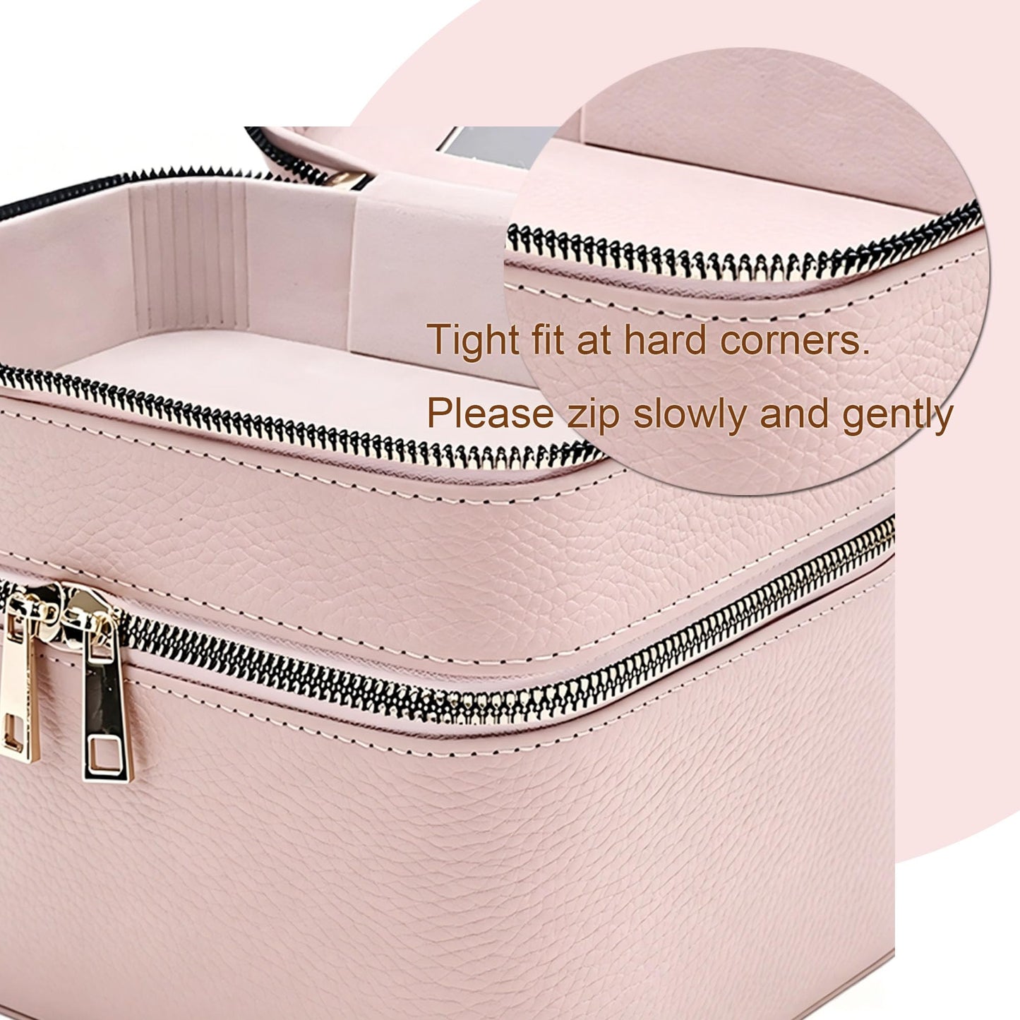 RCFJ b y K L A N D Hard Makeup Case, Double Layer Travel Cosmetic Case with Mirror - Waterproof PU Leather Toiletry Bag for Women