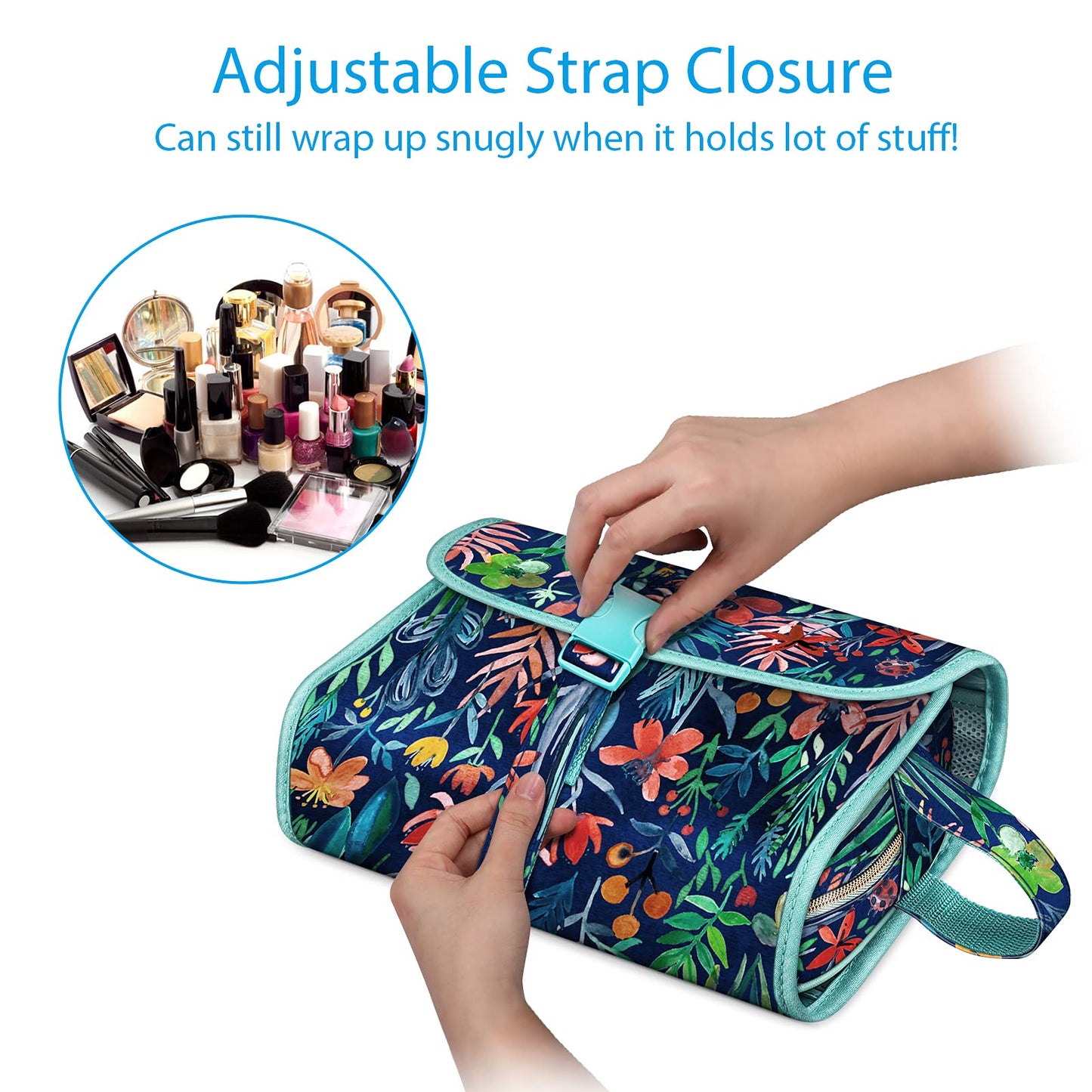 Fintie Portable Toiletry Cosmetic Travel Bag, Large Water Resistant Hanging Makeup Organizer Storage Pouch Case for Women Girls (Jungle Night)