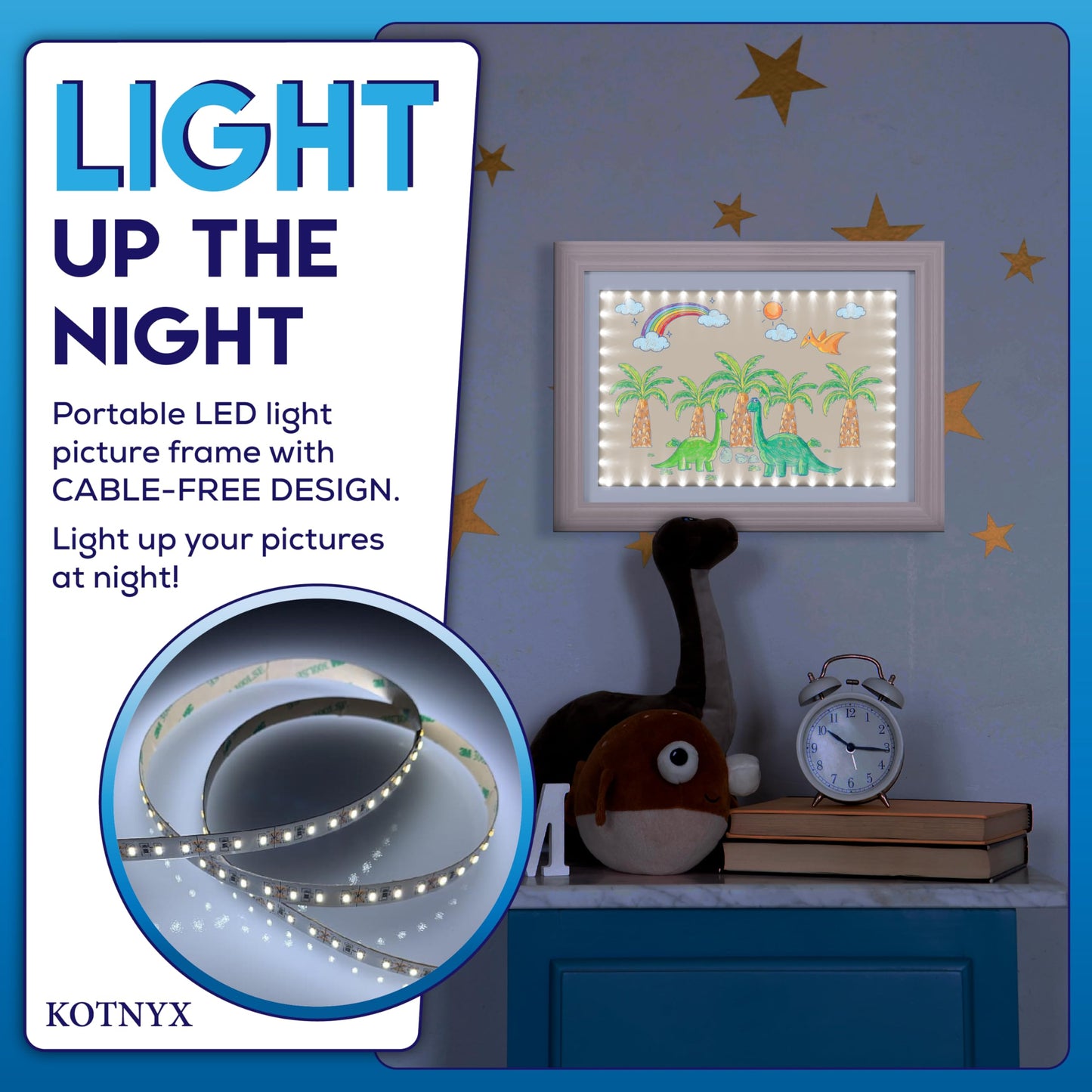 KOTNYX LED Light Kids Artwork Frame - Front Opening Kids Art Display Picture Frame, Holds 100 Pictures, MDF & Shatter-Resistant Glass, Standing Frame/Wall Hanging,13.3x10, Mat 11.6x8.3 - Peach