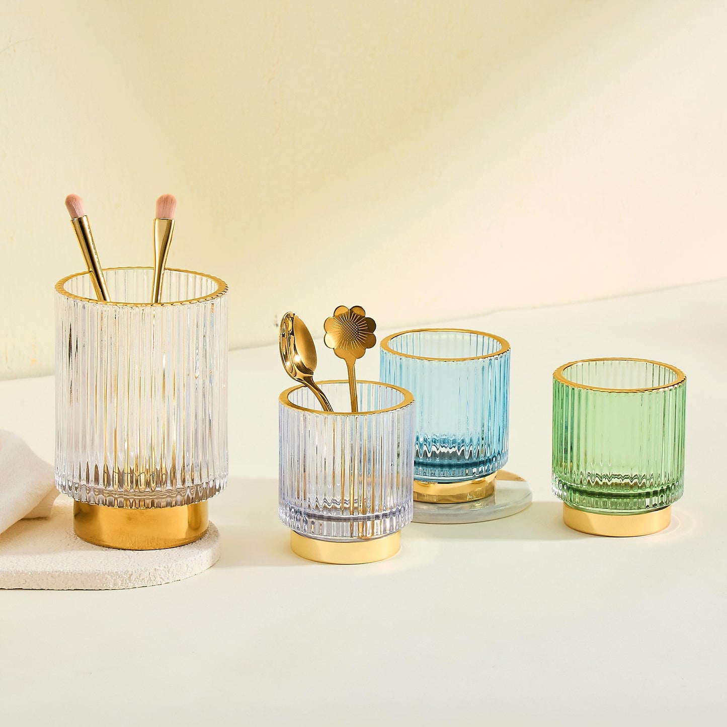 LEICURACE Makeup Brush Holder Organizer,Toothbrush Holders,Desk Pen Pencil Holder,Multifunctional Vintage Glass Brush Cup（L/White/A3-9-US）