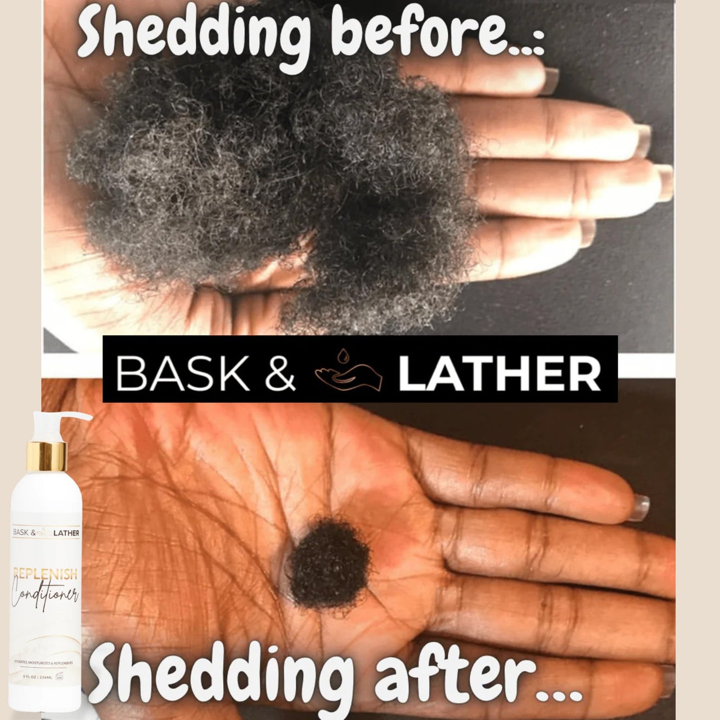 BASK & LATHER Replenish Conditioner – Deep Hydrating, Natural Formula for Elasticity & Detangling, Silicone-Free, Paraben-Free, Color-Safe, 8 oz
