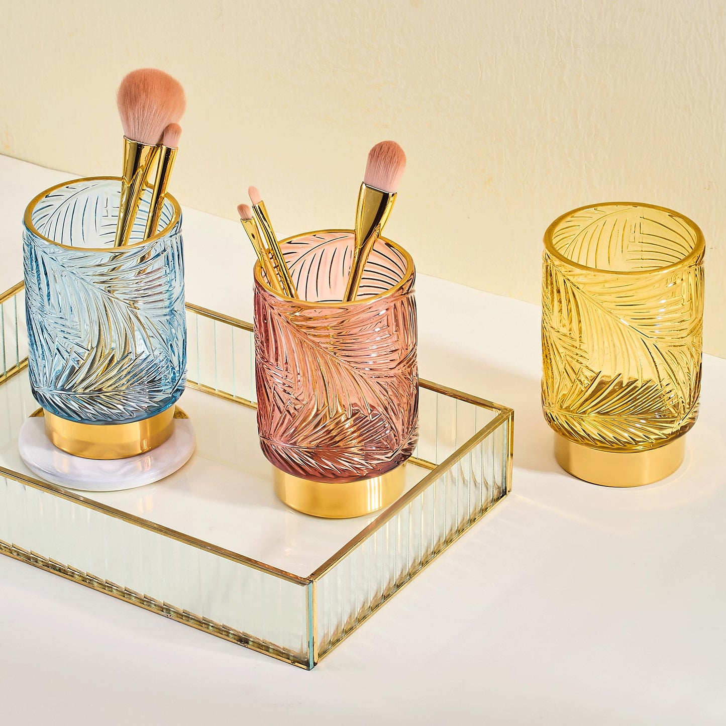 LEICURACE Makeup Brush Holder Organizer,Toothbrush Holders,Desk Pen Pencil Holder,Multifunctional Vintage Glass Brush Cup（A43-3-US）