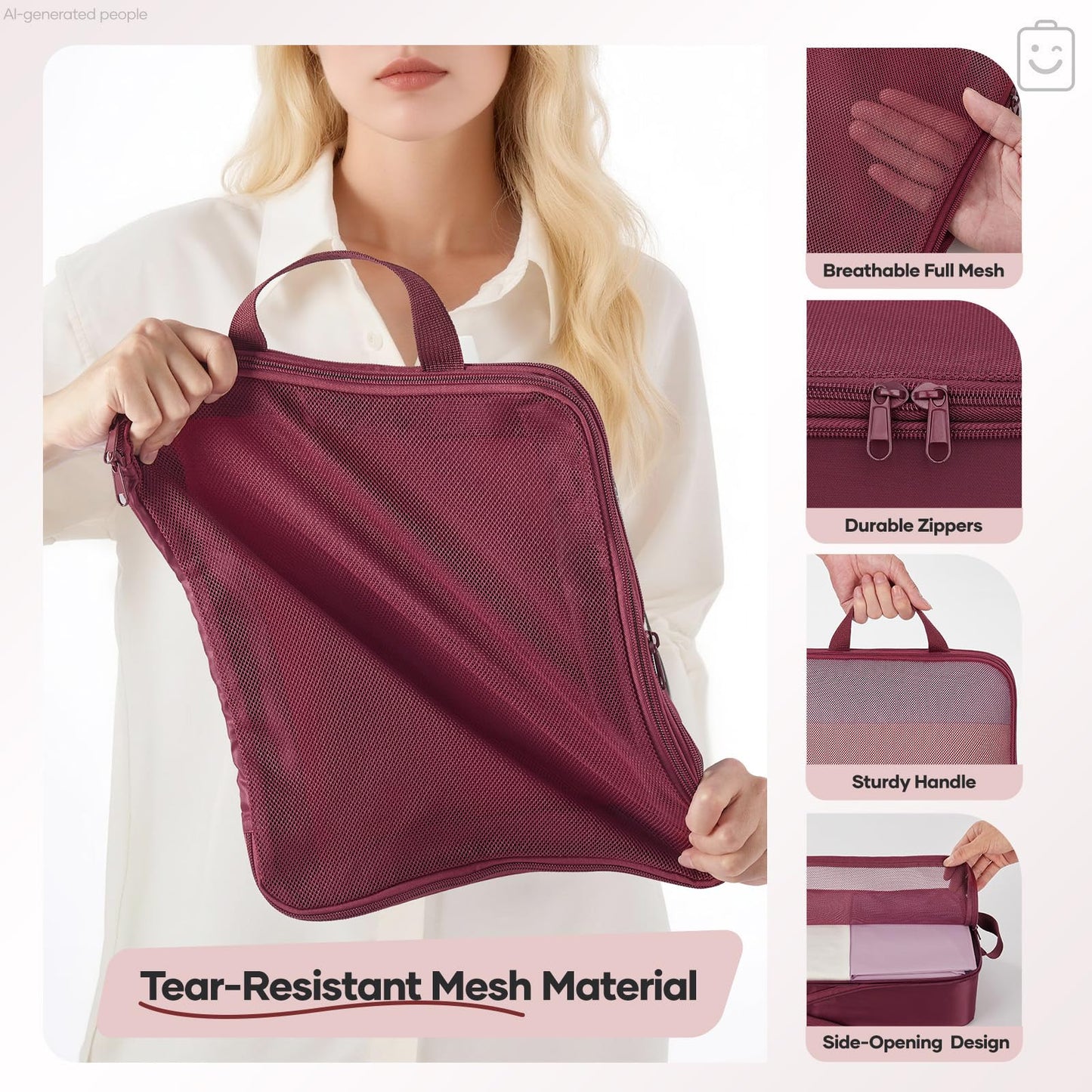 Veken 9/11 Set Compression Packing Cubes for Travel Essentials,Compressible Expandable Large Luggage Suitcase Organizer Bags for Clothing,Space Saver Bags with Over 1000 pcs of Mesh Holes(Wine Red)