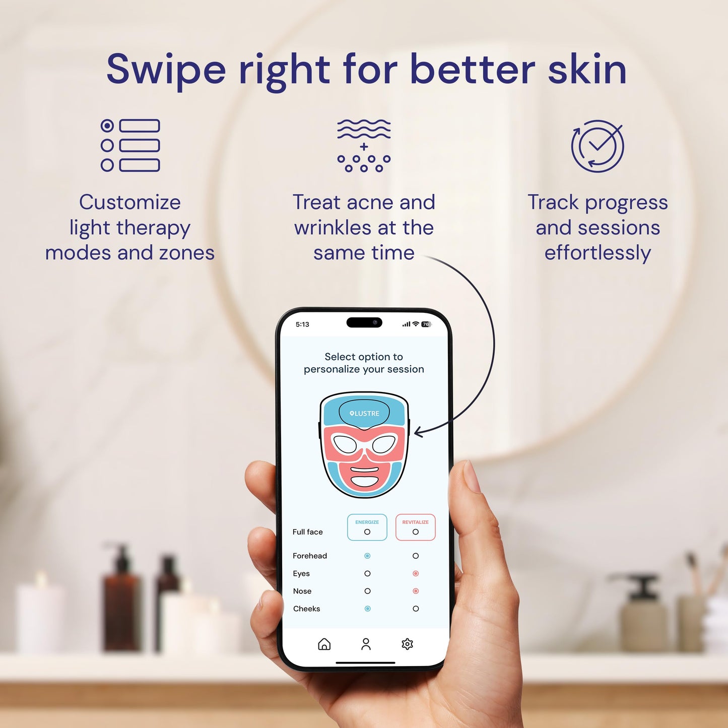 LED Face Mask Light Therapy for Acne & Anti-Aging Skincare | FDA-Cleared, Wireless & App-Controlled | Blue, Near-Infrared & Red Light Therapy Mask for Face - Lustre ClearSkin Renew Pro Facewear