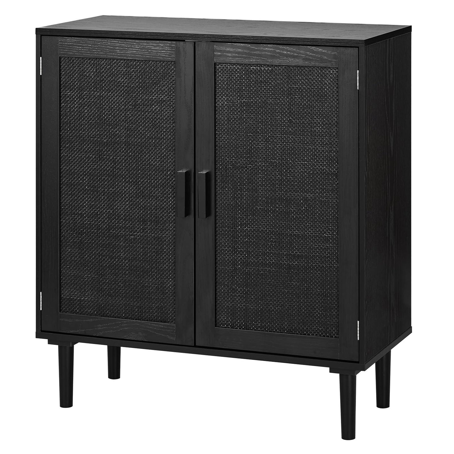 VEVOR Buffet Cabinet, Rattan Sideboard Cabinet with 2 Magnetic Doors and Adjustable Shelves, Accent Sideboard Buffet with Wooden Legs & Power Cord Hole for Hallway, Entryway, Kitchen, Black