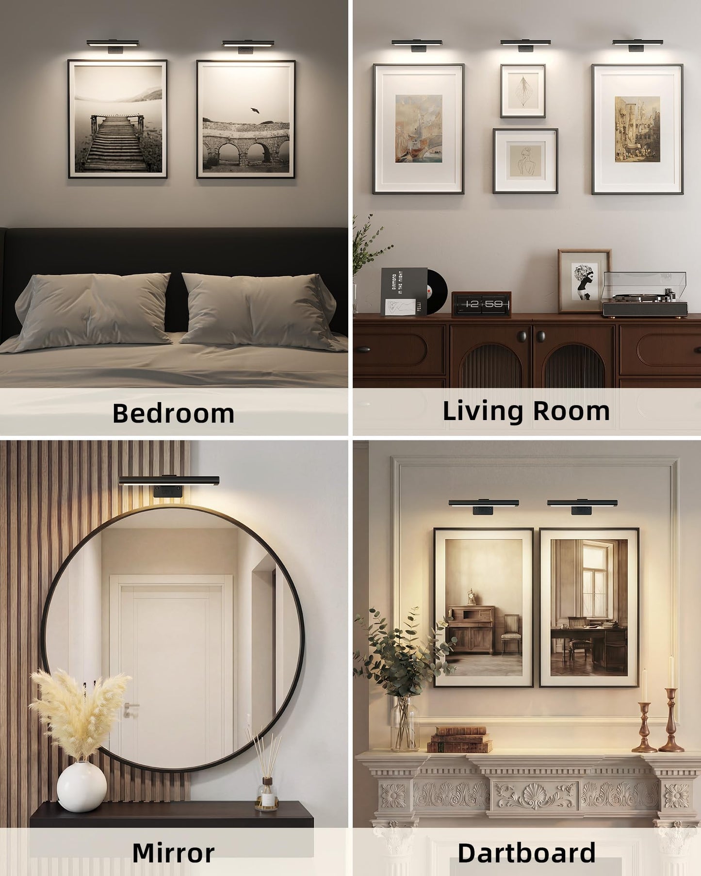 EZVALO Picture Light for Wall, Rechargeable 2400mAh Lights Wireless with IR Remote, 3 Color & Dimmable Magnetic 7.8'' LED Lights Display for Painting, Living Room, Gallery, Bedroom(Black-3P)