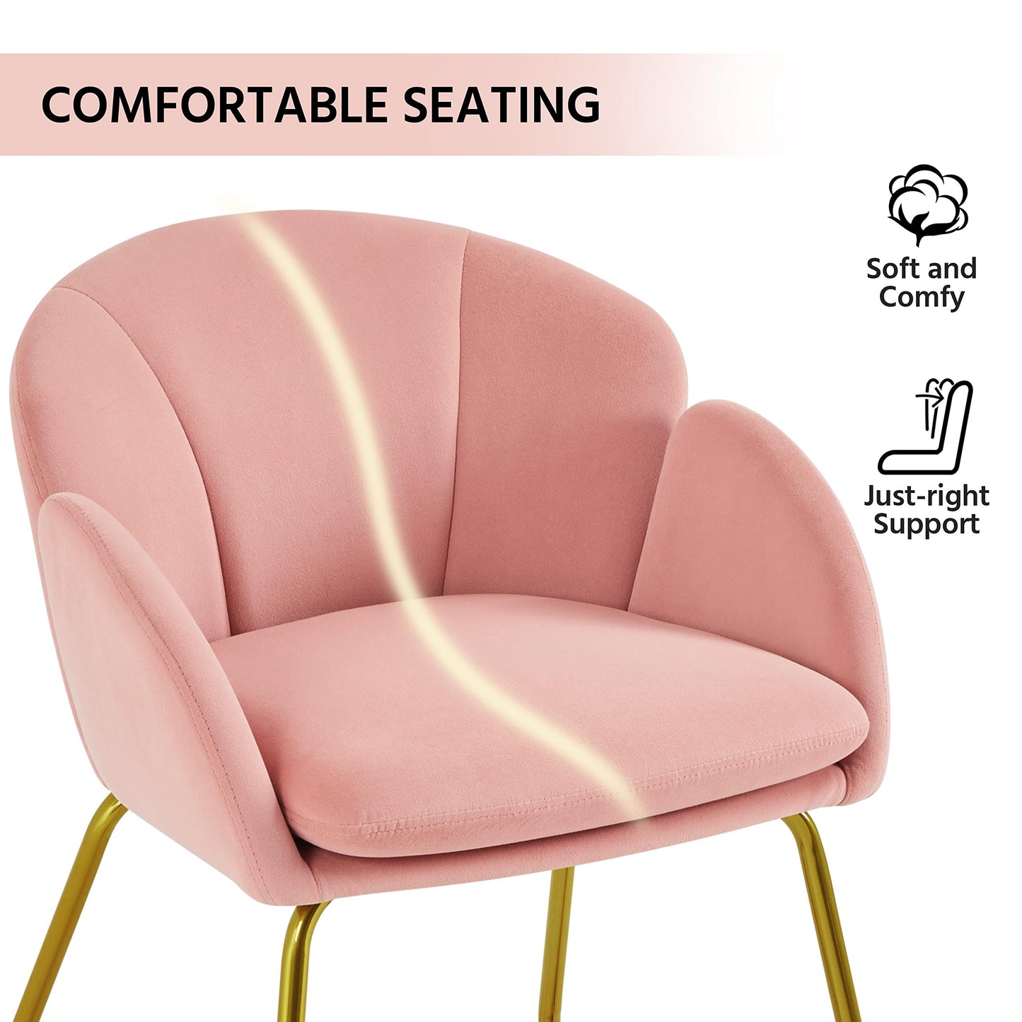 Yaheetech Flower Shape Velvet Vanity Chair, Modern Side Armchair Makeup Chair no Wheels with Golden Metal Legs for Living Room/Dressing Room/Bedroom/Home Office/Kitchen, Pink