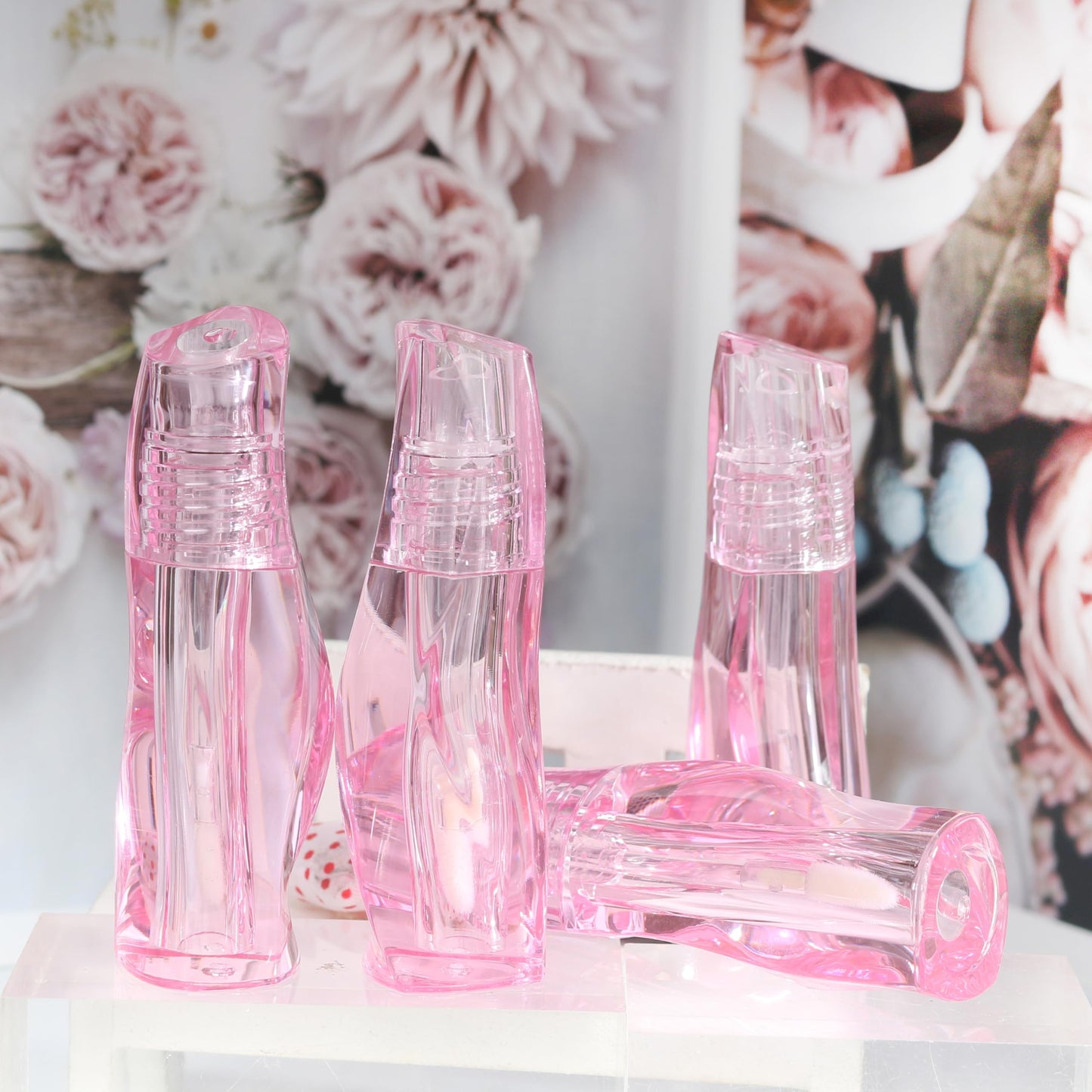 COSIDEA 14 pcs 3ml Pink Empty thick wall lip gloss tubes with wand unique twisted shape lipgloss tube container bottles