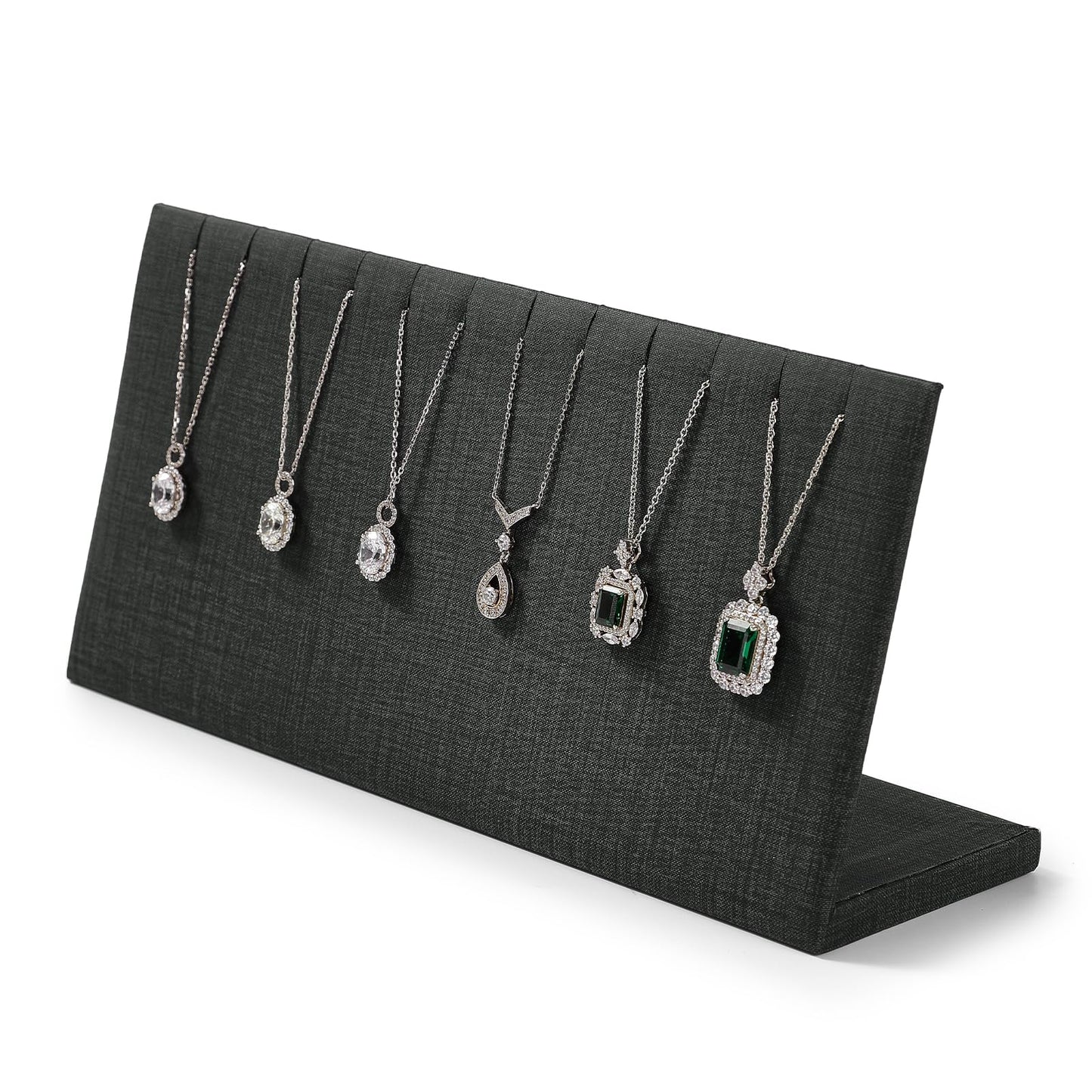 Papten PU Leather with Linen Texture Necklace Display Stand Necklace Bracelet Display Holder Stand with Hooks For Jewelry Storage Display (Black)