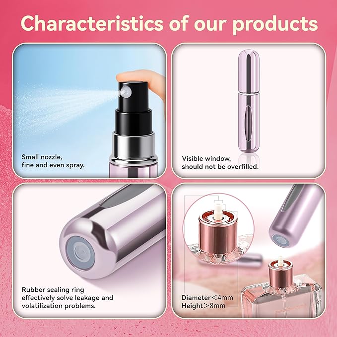 Refillable Perfume Portable Atomizer Bottle Refillable Perfume Spray, Travel Perfume (5ml, 6 Pack) (Silver, Purple, Blue, Gold, Pink, Black)