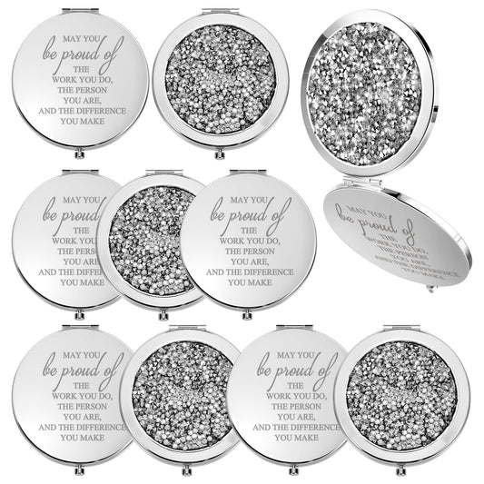 Unittype 10 Pcs Inspirational Compact Mirror for Women Thank You Gifts Bulk Travel Pocket Mirror Employee Appreciation Gift for CNA Nurses Teacher End of The Year Secretaries (Silver)