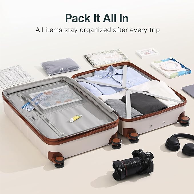 Carry On Luggage 20 Inch Hardside Ultra Durable 100% PC Lightweight Small Travel Suitcase with Wheels TSA Lock, Elegant White
