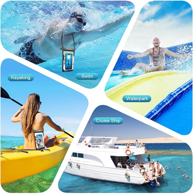Large Waterproof Phone Pouch, 2Pack Floating Waterproof Bag for iPhone 17 16 15 14 13 Pro Max Galaxy S24 S23 S22 All Phones, Cell Phone Dry Bag for Beach Swimming Rafting Boating (Black + Black)