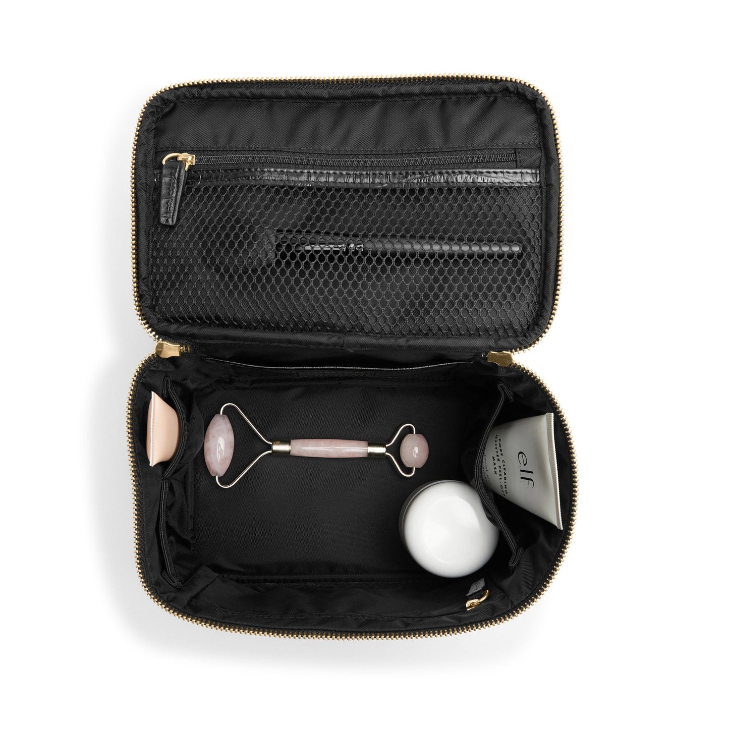 Leatherology Premium Black Croc Medium Train Case – Leather Travel Makeup & Toiletry Bag with Water-Resistant Lining, Mesh Pockets & Zip Closure for Organized Beauty Essentials
