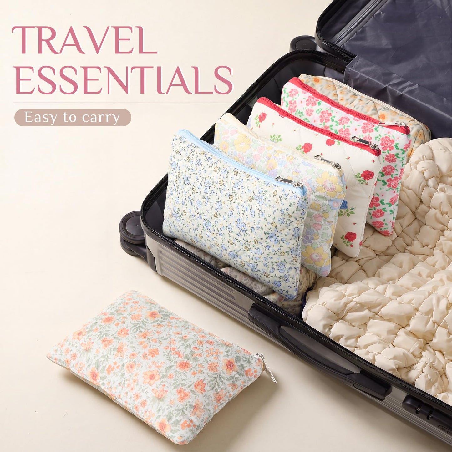 Paterr 10 Pcs Quilted Makeup Bag Bulk Cotton Floral Cosmetic Bag Women Girls Bridesmaid Gifts Cute Makeup Pouch Coquette Aesthetic Travel Toiletry Organizer(Rustic Floral,9.06 x 5.91 Inches)
