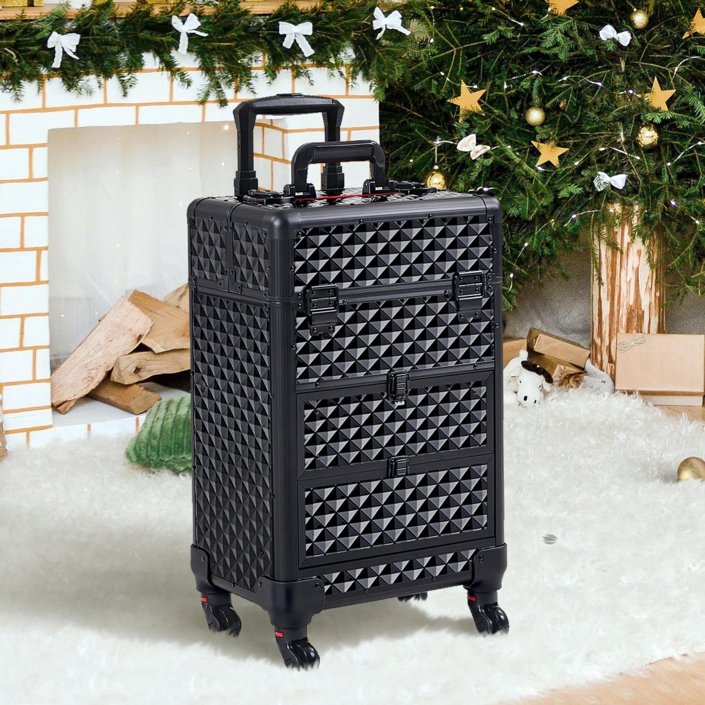 Yaheetech Rolling Makeup Train Case with Drawers Professional Nail Tech Travel Case Cosmetics Storage Organizer Beauty/Nail Art/Hair Styling Travelling Cart Trunk Black
