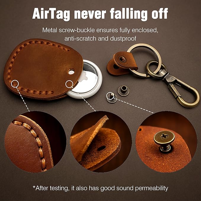 for Airtag Holder, Portable Genuine Leather Airtag Keychain with Key Rings Full Coverage Air Tags Hidden Case Cover Compatible with AirTags Olive Green