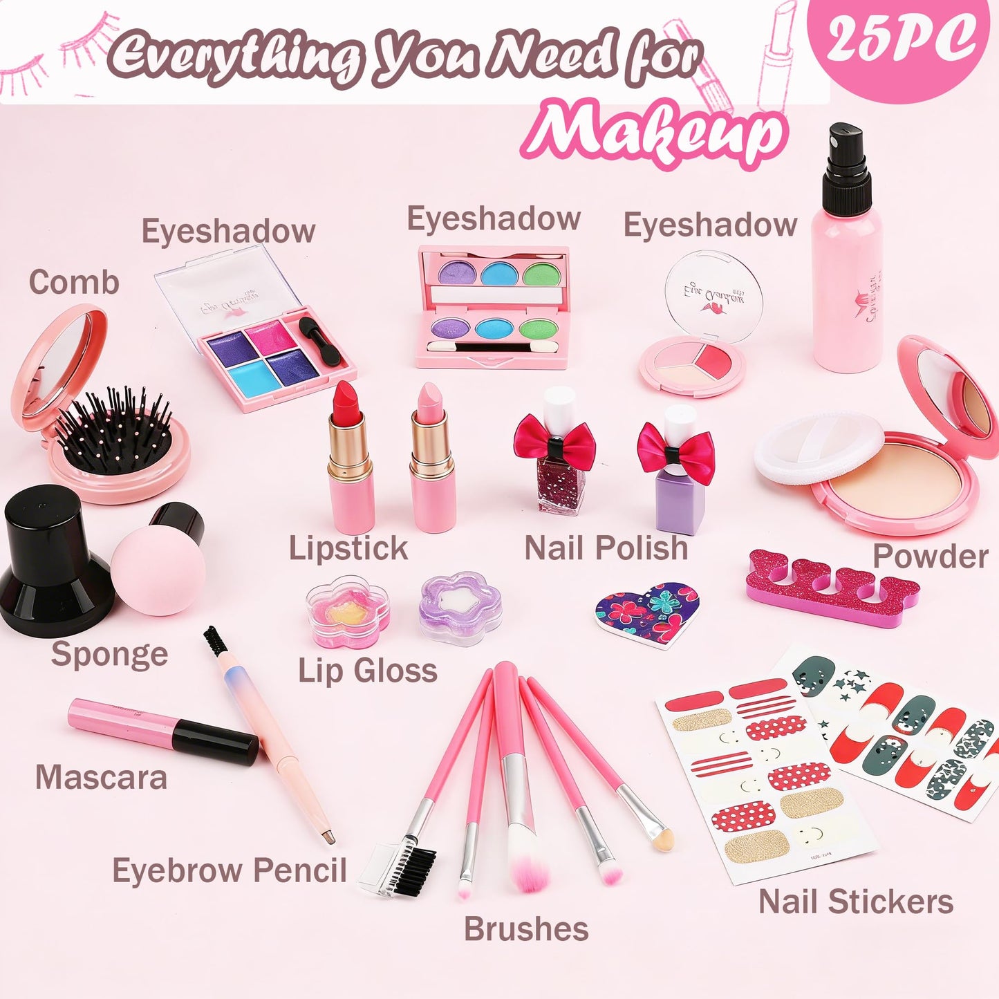 For Ideahome Washable Kids Makeup Girl Toys - Real Make Up Set for Toddler Little Girls Princess, Christmas Birthday Gift for Girls 4-12 Year Old