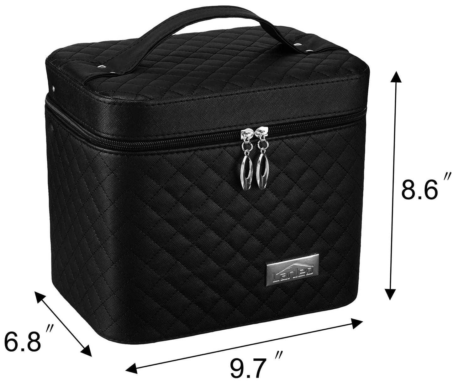 Sooyee Makeup Bag with Mirror, Makeup Organizer Cosmetic Travel Bag with Fold Tray, Cosmetic Bags for Women Designed to Fit All Cosmetics Professional Makeup Case, Black