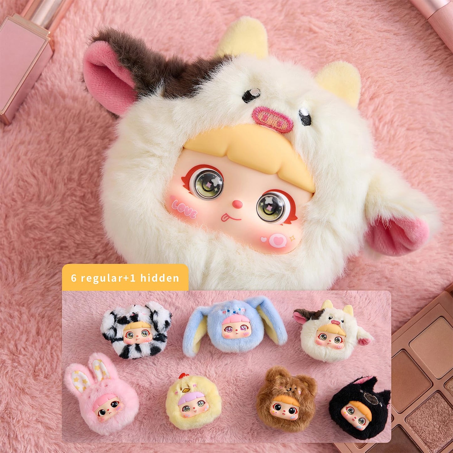 SKOGSKUNST Kawaii Plush Portable Compact Mirror Blind Box, Double Sided HD Mirror with Magnifying Glass, Random Cute Animal Figures Collectible Makeup Accessories Gifts for Women & Kawaii Lovers