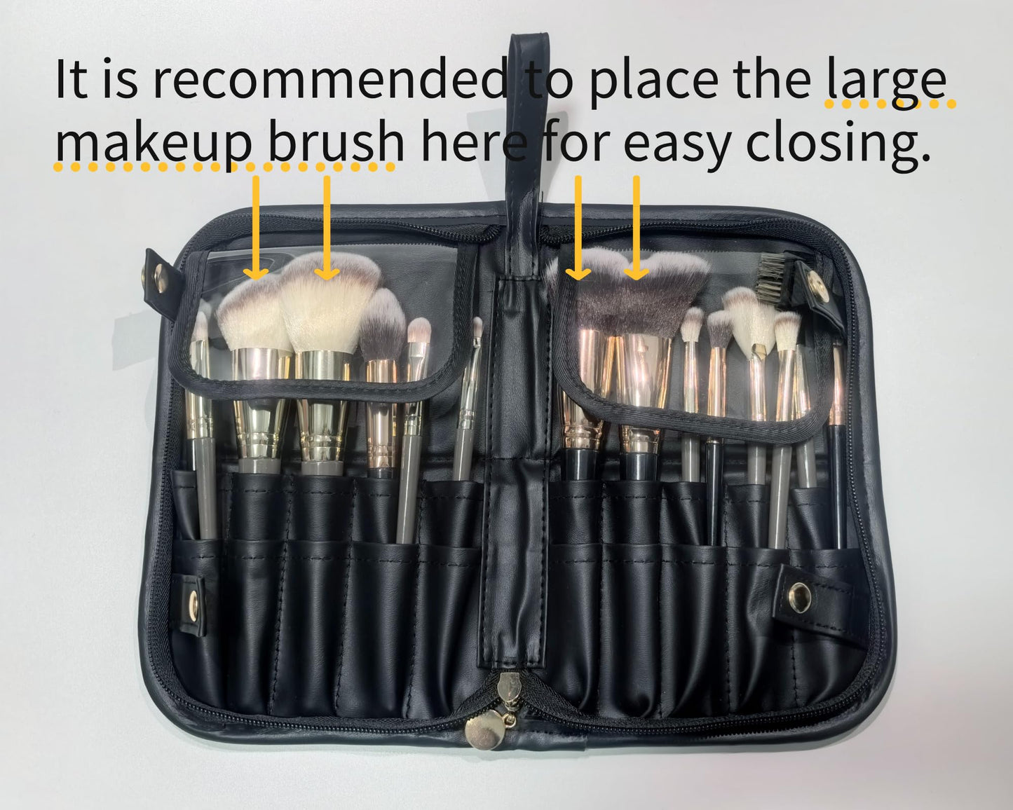 YLYZ Makeup Brush Bag, Waterproof Stand-Up Makeup Brush Holder Organizer, Travel Make up Brush Pouch Cosmetic Bags, Black