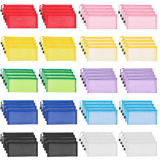 JARLINK 80 Pack Mesh Zipper Pouch, Pouch Bulk in 10 Colors, Multipurpose Storage Bags for Organizing Makeup Essentials, Travel Accessories, Office, School and Teacher Supplies