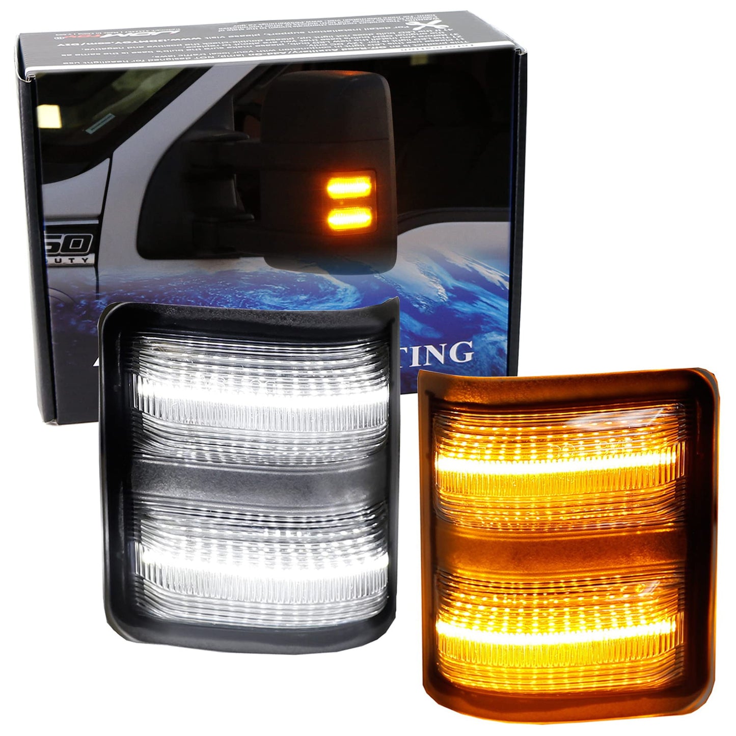 iJDMTOY Clear Lens Switchback LED Side Mirror Marker Lamps Compatible With 2008-16 Ford F250 F350 F450 Super Duty, (2) Clear Lens, White LED Parking Light, Amber LED Turn Signal Light