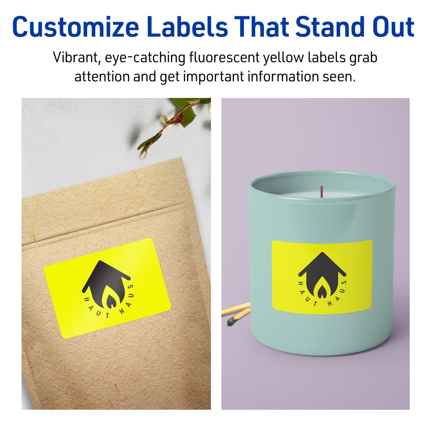 Avery Printable Rectangle Labels, Sure Feed Technology, 2" x 4", Neon Yellow Labels, Laser/Inkjet Printable, 100 Total, Great for Mailing and Candles