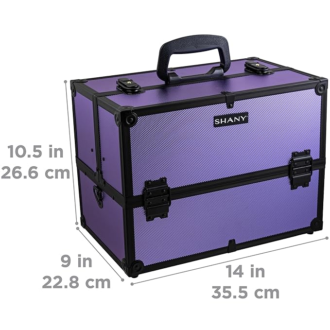 SHANY Essential Pro Makeup Train Case Cosmetic Box Portable Makeup Case Cosmetics Beauty Organizer Jewelry storage with Locks, Multi Compartments Makeup Box and Shoulder Strap - Lily