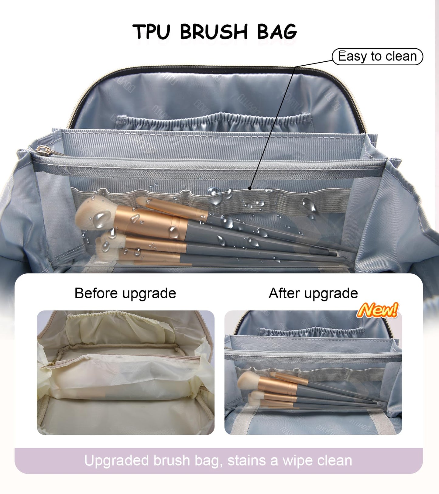 BOYATU Travel Makeup Bags Cosmetic Organizer Bag: 3 Pcs Set Large Capacity Floral Make up Bag with Compartments - Waterproof Leather Toiletry Bags with Handle for Women (21-Purple)